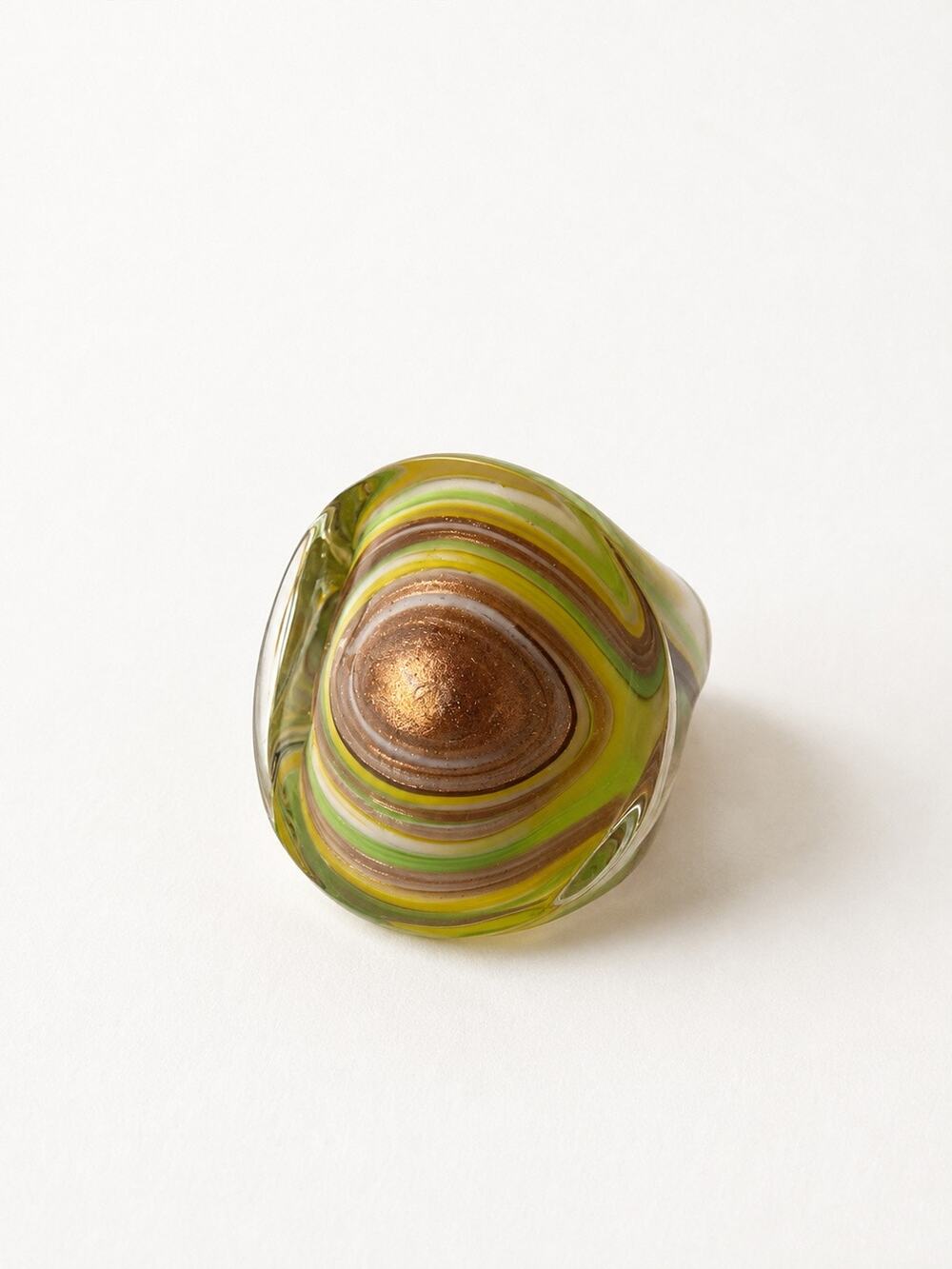 Murano Glass Chunky Statement Ring Green Yellow Pink Gold Swirl Art Glass Size 7